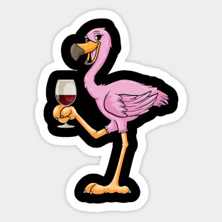 Beautiful flamingo is drinking a glass of wine Sticker
